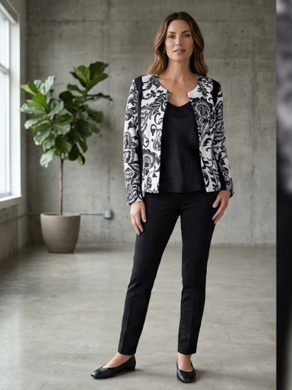 Chico's Black & White Quilted Coat Blazer Open Front Jacket Size 2 (L) NWT